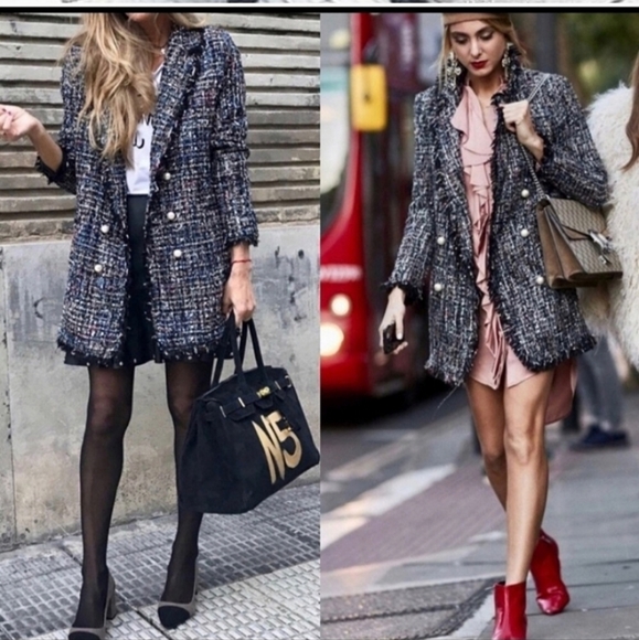 Zara * tweed textured long blazer size XS - Picture 8 of 16